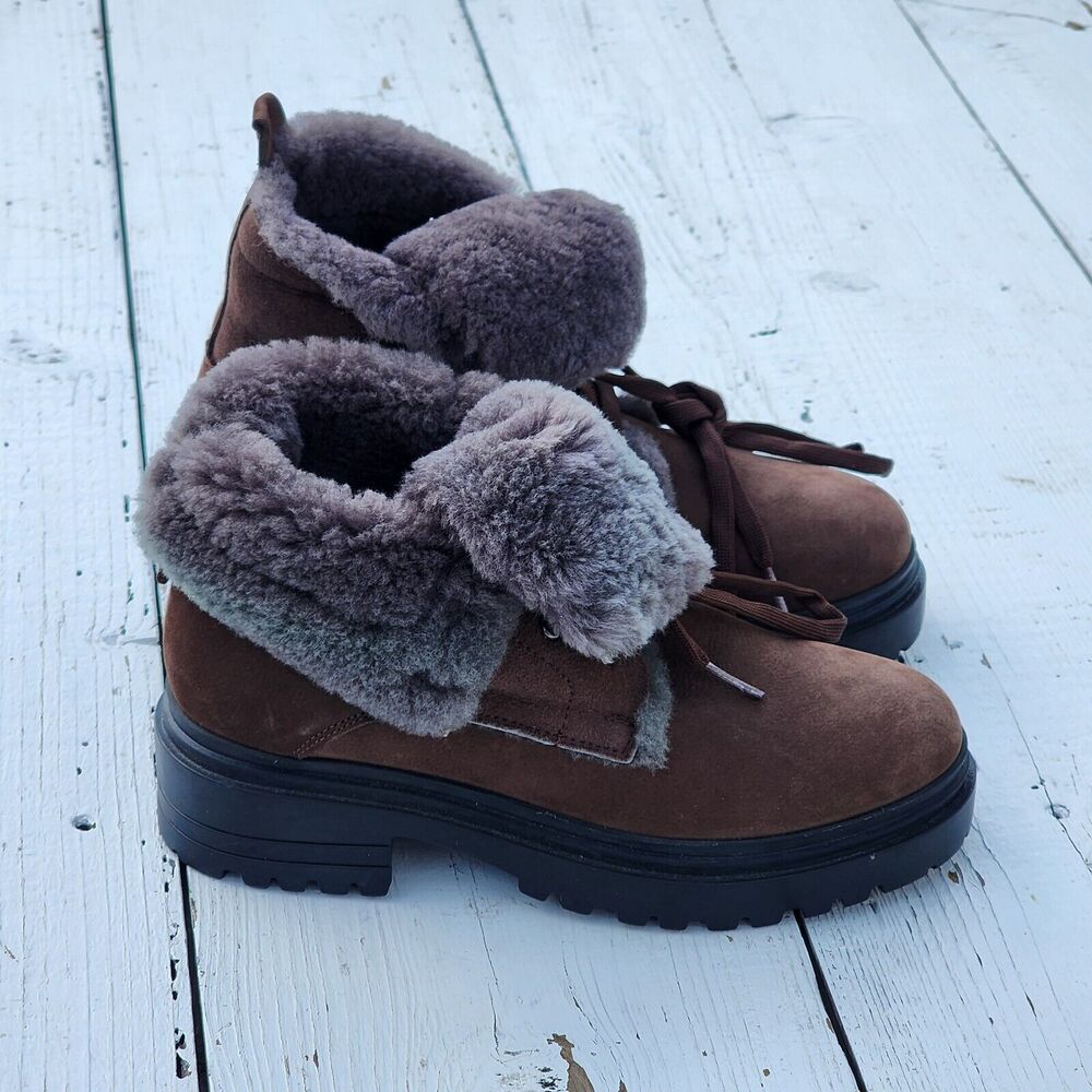 Blender Spain Made Women's Brown Fur Lined Ankle Suede Leather Boots US 6 / 36